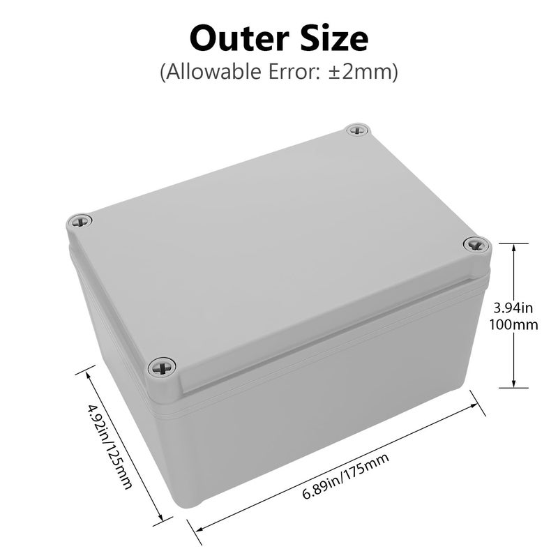 LeMotech Junction Box IP67 Waterproof Dustproof ABS Plastic Project Box for Electrical Outdoor Enclosure Gray 6.9 x 4.9 x 3.9 inch (175 x 125 x 100 mm) - Image 2